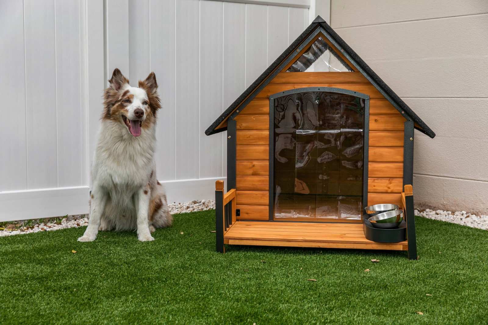 Pet turf area with a dog house