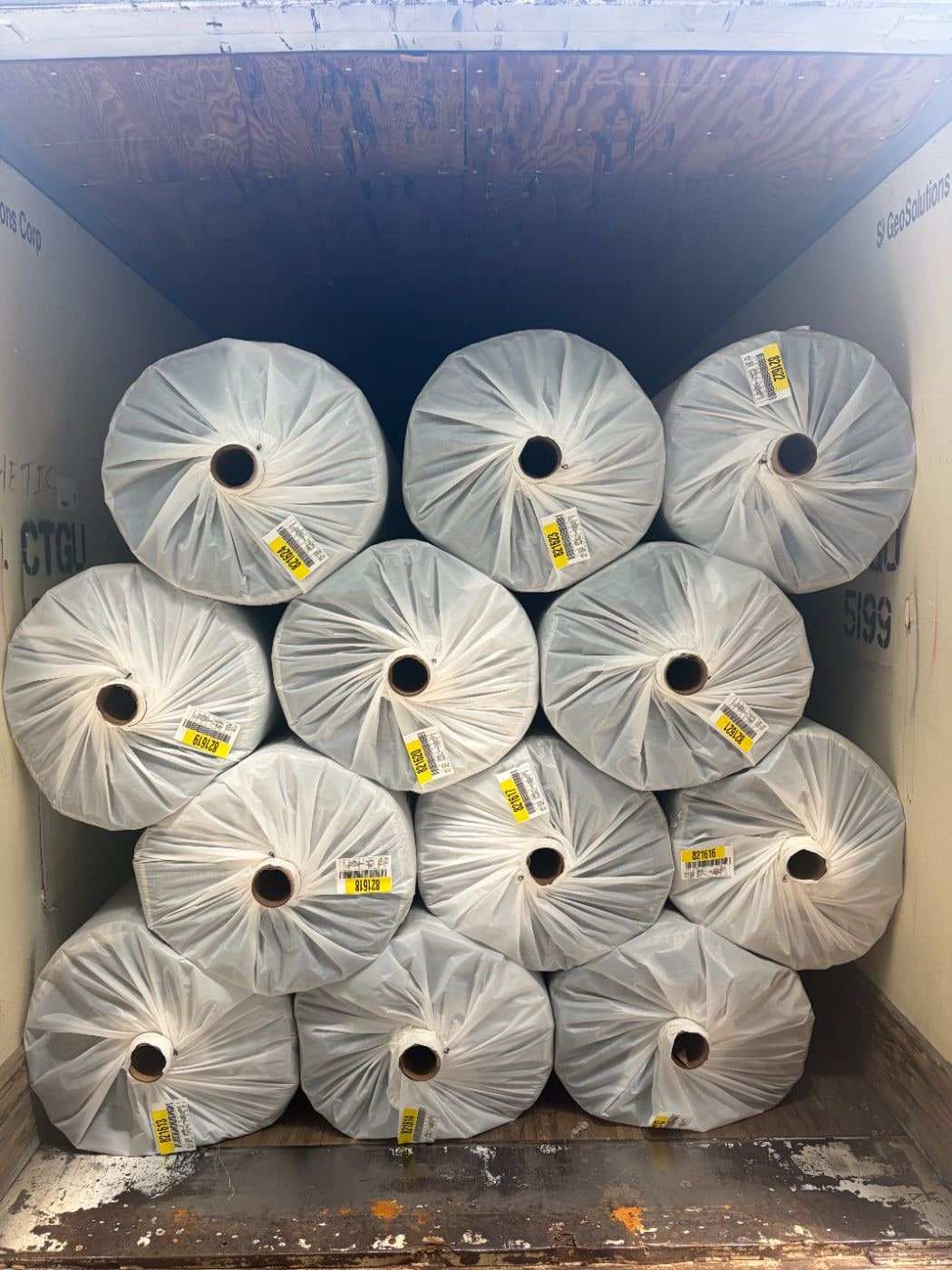 Wrapped turf rolls loaded in a trailer for wholesale shipping